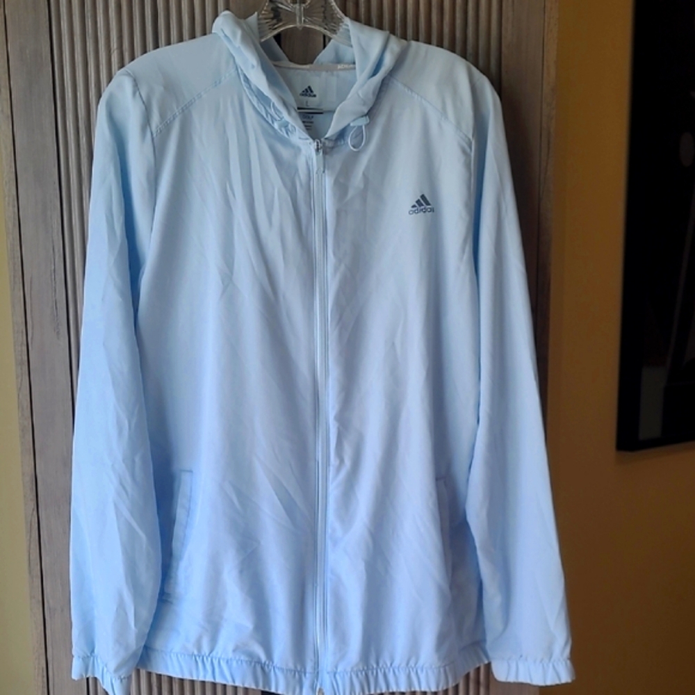 Adidas Blue Windbreaker Jacket Size Large Lightweight Zip-Up Athletic Jacket